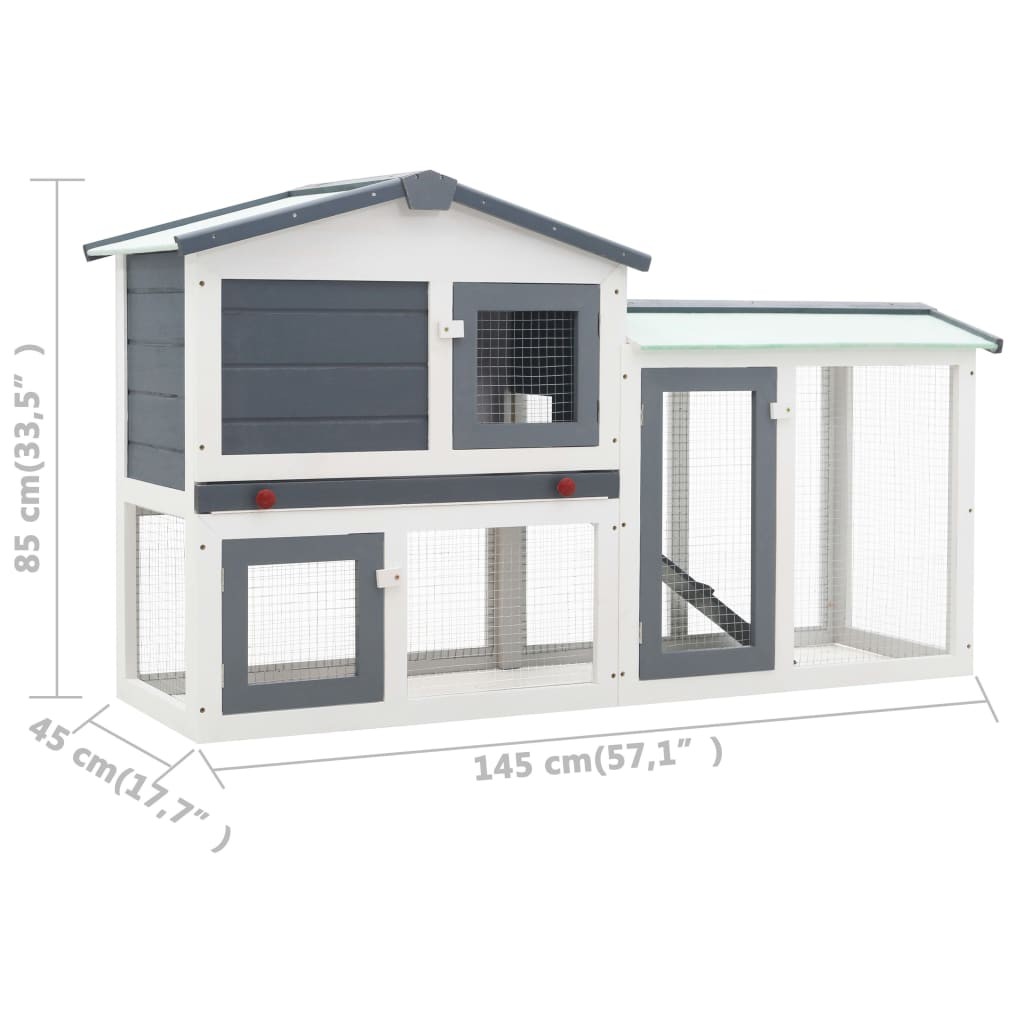 Outdoor Large Rabbit Hutch Grey and White 145x45x85 cm Wood